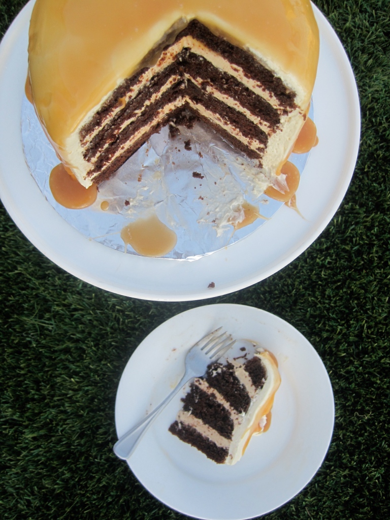 chocolate salted caramel layer cake by the baking cup
